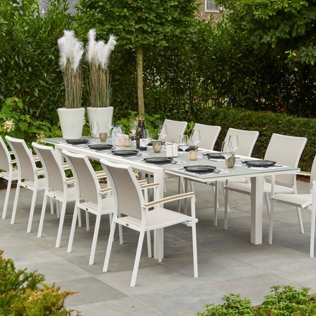 Primavera kerti étkező garnitúra bővíthető kerti asztal - white
